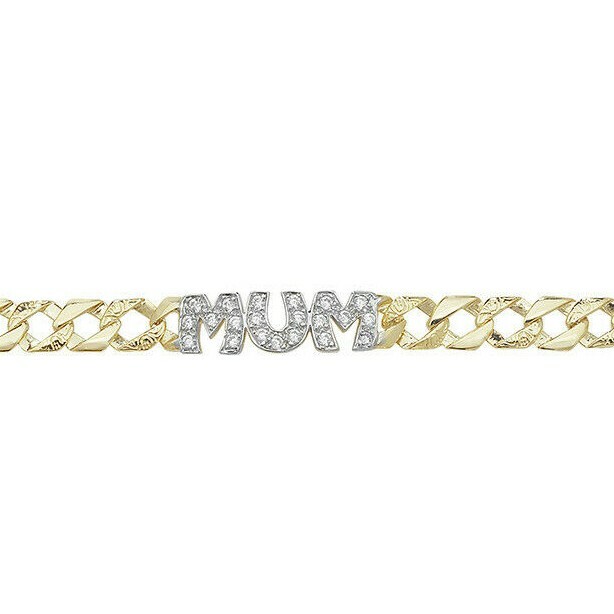 Mamá Piedra Preciosa Pulsera 9ct Oro Amarillo 375 Contraste Británico Hecho (