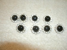 VTG Buttons Black Glass w Rhinestones--Shank/Round--Aprox 5/8"--29Pcs--NOS