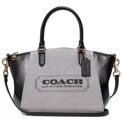 NWT Coach Elise Badge Jacquard Satchel Crossbody Bag In Salt Black