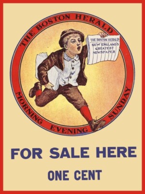 Boston Herald Newspaper on Sale Here 1 Cent New Metal Sign: 12x16'' Ships Free