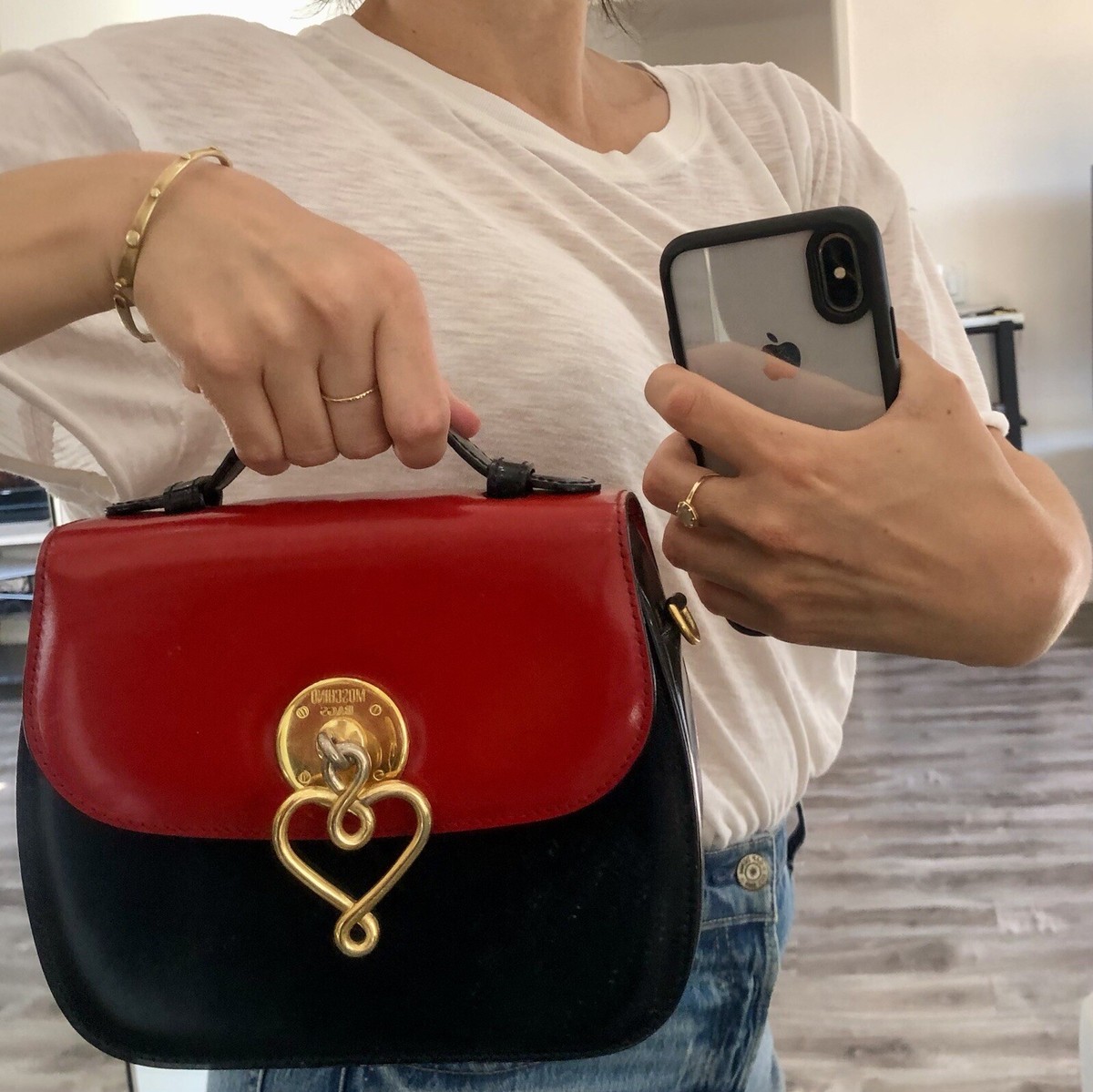 Rare Vintage Franco Moschino Era Bag Purse Red Black Heart