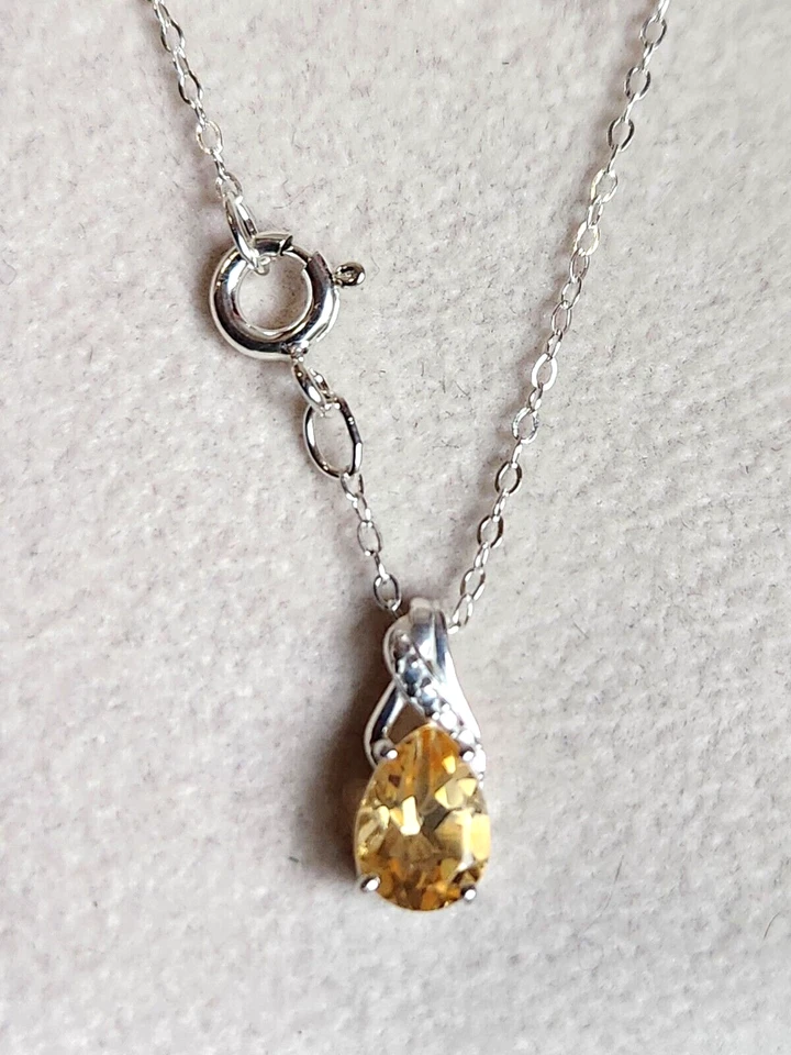 Juego de pendientes/colgantes de citrino brasileño de 18 pulgadas en ley 1,85 ctw Foto 2 de 4