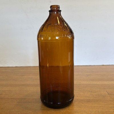 Vintage Clorox Amber Tint Glass Bottle 32 oz Raised Lettering Reg U.S. Pat
