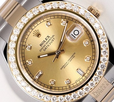 Rolex Datejust II 41mm 116333 Two-Tone Oyster 3ct Diamond Champagne Diamond Dial