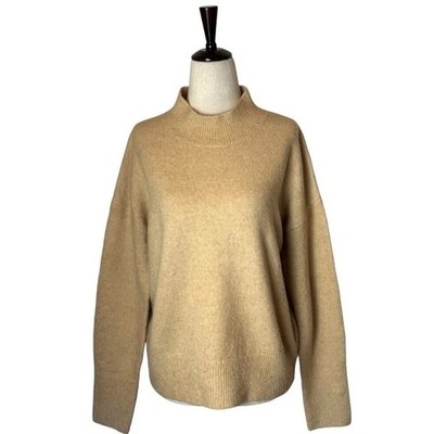Magaschoni Sweater Women Small Tan Knit Wool Blend Mock Neck Pullover Cozy Comfy