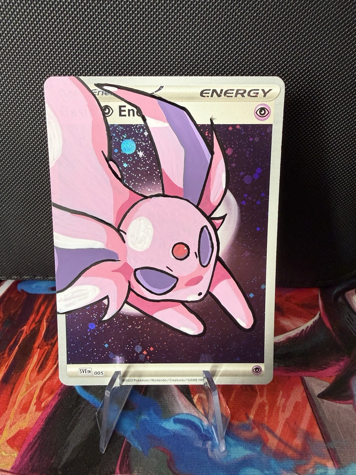 Hand Painted Espeon Pokemon On Cosmos Holo Energy Card [Fan Art] | eBay