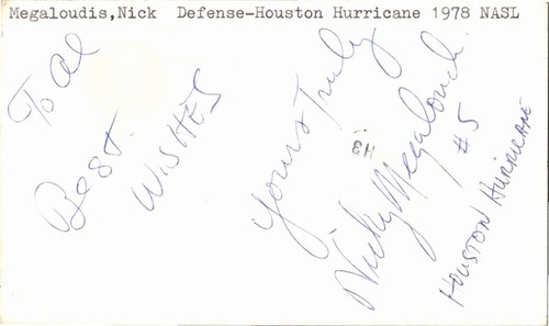 1970's -Nicky Megaloudis- Signed/Autograph/Auto Postcard New York Arrows Soccer