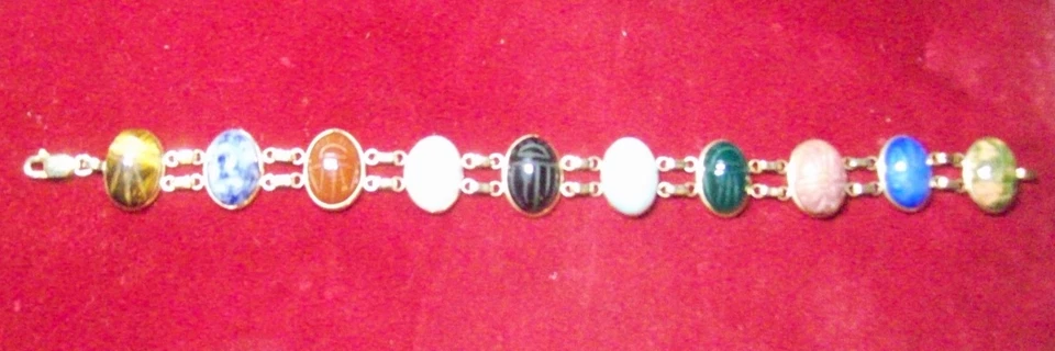 Brazalete de cadena de escarabajo de 10 piedras de oro amarillo de 14kt genuino cierre de langosta de 7 1/2" Foto 2 de 4