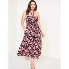 Floral Halter Maxi Dress Pockets Boho Cottagecore Flowy XXL Tall Old Navy Summer