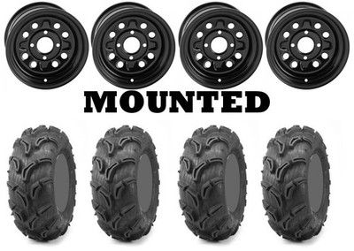 Kit 4 Maxxis Zilla Tires 28x10-12 on Quadboss Steely Black Wheels SRA