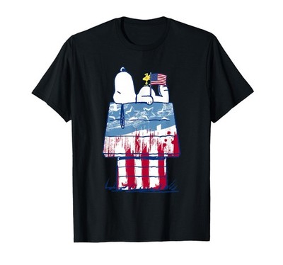 Peanuts USA Wood House Snoopy T-Shirt Small, Black