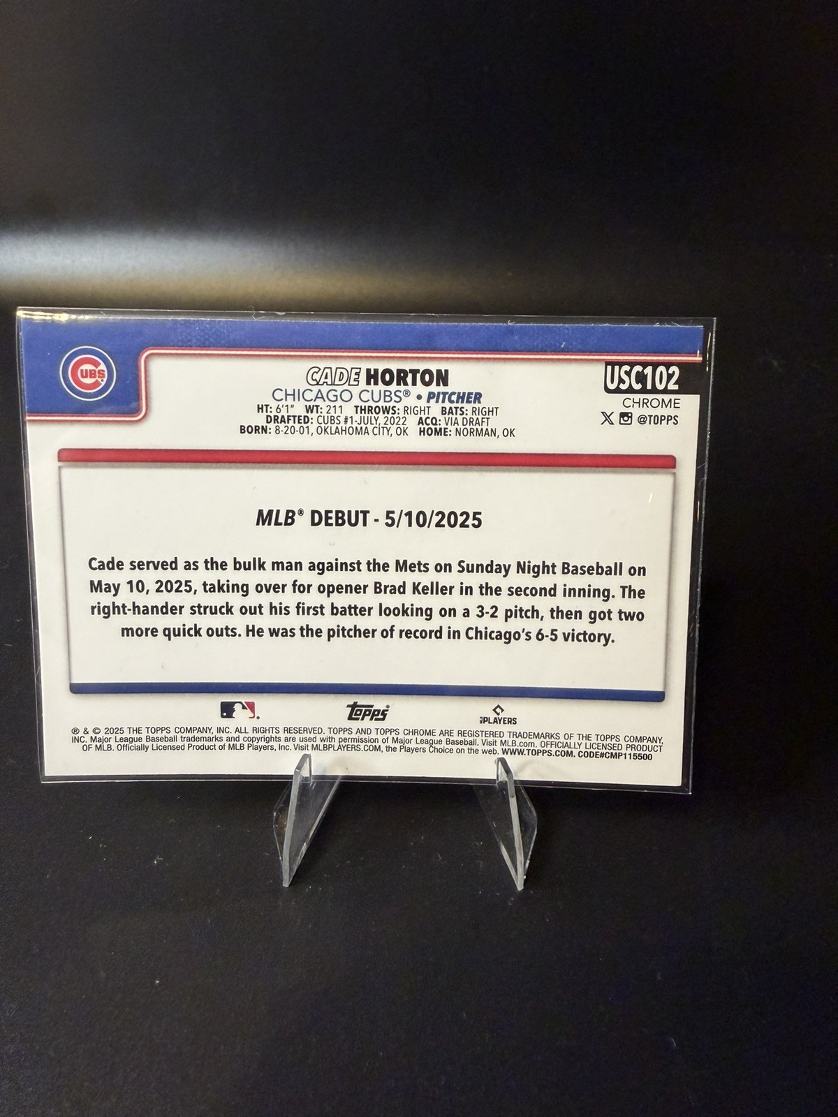 2025 Topps Chrome Update Cade Horton RC Rookie RayWave Refractor #USC63 Cubs NM