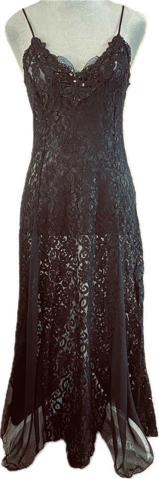 Shirley of Hollywood Chiffon Panels & Train Lace Maxi Long Nightgown Slip Dress - Image 2 of 4