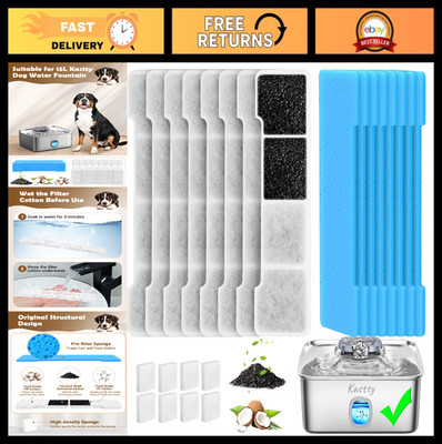 15L Dog Water Fountain Filter Replacement - Activated Carbon & PP Cotton, 8 Pack