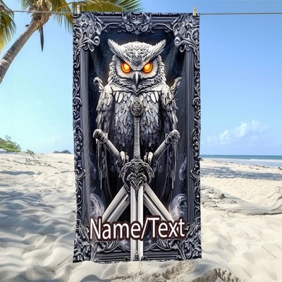 1pc ized Custom Name/Text Owl with Swords Frame Beach Towel - Extra Large Quic