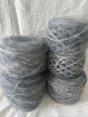 Mohair Yarn Lot Wool and Viscose Buclé Grey 871G total