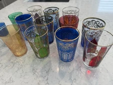Small sized - hand-painted Moroccan tea glasses with gold embellishments.