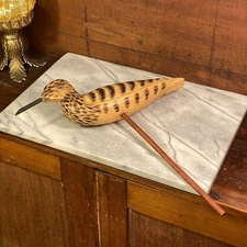 Vintage Hand Carved & Painted Wood Shore Sea Bird 14" Figure Brown w/ Post