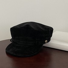 Women Faux Suede Cadet Hat Military Flat Top Cap Army Casual Black Artist