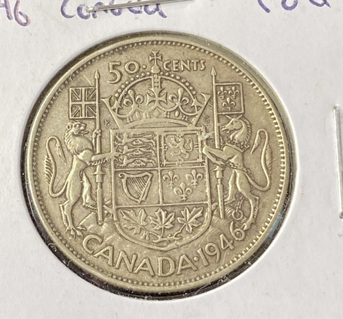 1946 Canada 50 Cents Half Dollar 0.8000 Silver ASW 0.3 Oz Free Ship