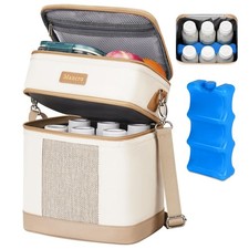 Breastmilk Cooler Bag With Ice Pack Double Layer Insulated Portable Beige