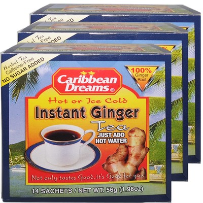 Caribbean Dreams Instant Unsweetened Ginger Tea 42 Sachets Pack of 3