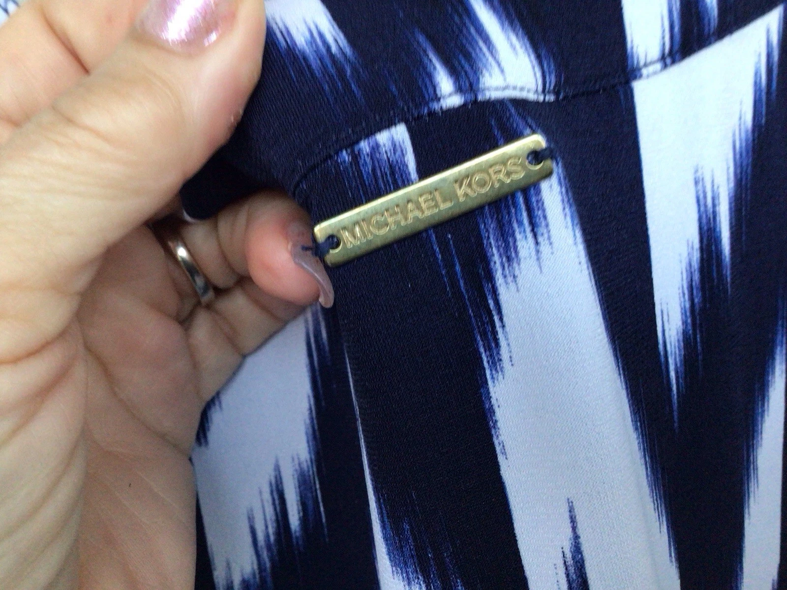 Abito tunica smanicato Michael Michael Kors blu navy bianco zig zag midi taglia 2X.