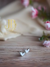 Tiny Heart 925 Sterling Silver Plated And Faux Mother of Pearl Earrings For Her