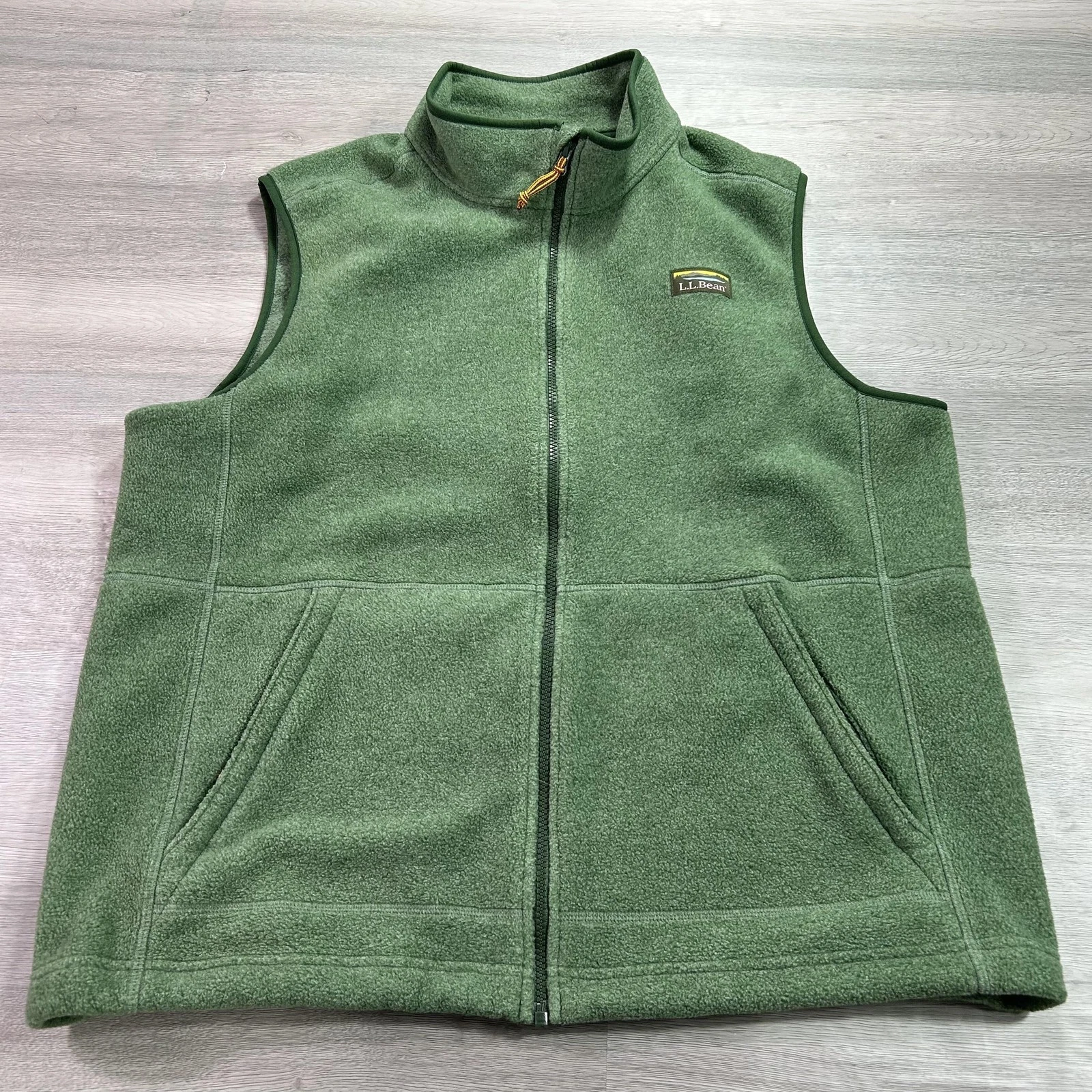 L.L. Bean Vest Mens XL Green Fleece Full Zip Stand Collar Outdoor Hiking