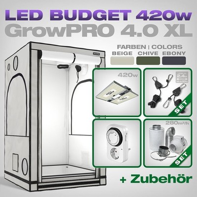 GrowPRO Growbox Komplettset 4.0 XL 120x120 LED 420W PureLED Q420 V2 + Abluftset
