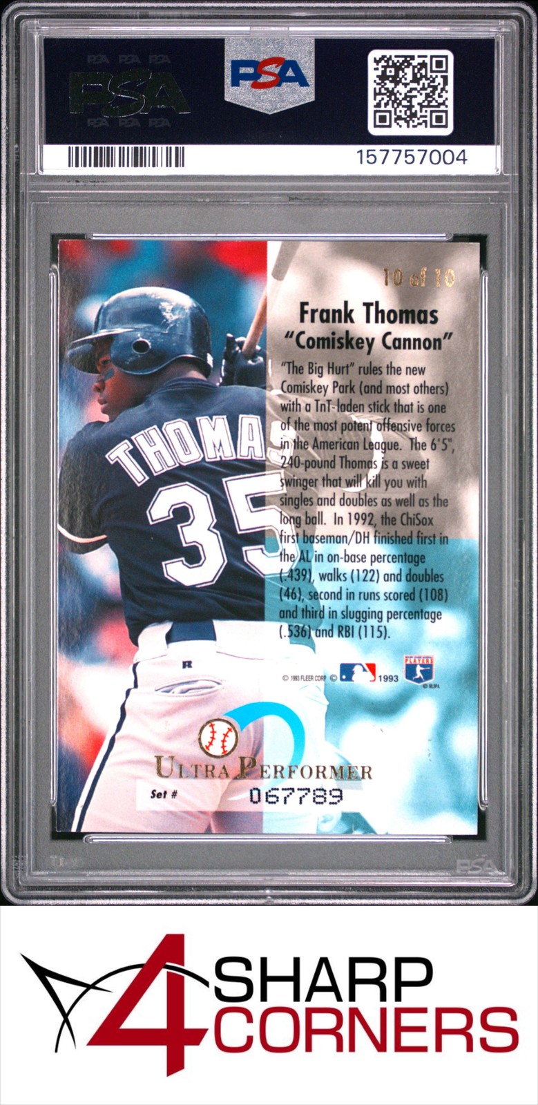 1993 ULTRA PERFORMERS #10 FRANK THOMAS WHITE SOX HOF PSA 9 view 2