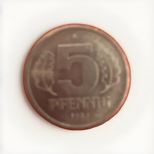 DDR 5 Pfennig M&uuml;nze, 1983, Variante 5 PFENNIG Wertseite, DDR-Wappen &Auml;hrenkranz