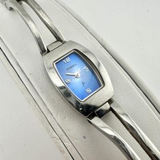 Fossil Womens Watch 18mm Blue Dial Silver Tonneau Stainless Bracelet ES-9609