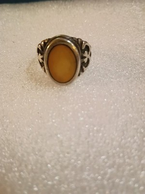Vintage Egg Yolk Amber Sterling Silver 925 Ring Size 9