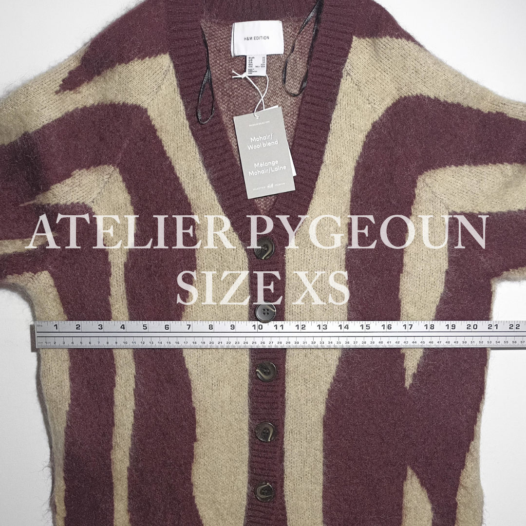 NWT H&M Jacquard-knit Mohair-blend Cardigan Burgundy/Zebra Print