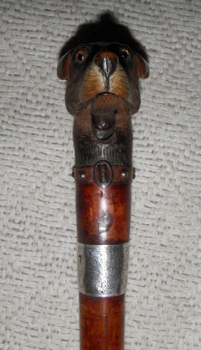 Bastón victoriano soporte para guantes mango de perro sello collar de plata 1881 - Imagen 6 de 15