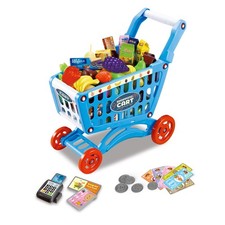 Carrito de compras RedCrab niños juguete supermercado 54 piezas juego tamaño completo, azul