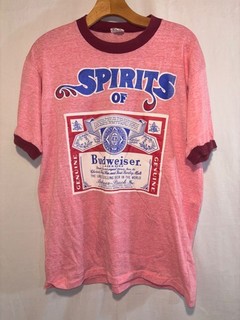 Vintage 1970s Sears Body Wear Spirits of Budweiser T Shirt XL Red Beer Ringer