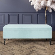 Paris Plain Upholstered Storage Bench with Wooden Legs, Velvet Ottoman Footstool