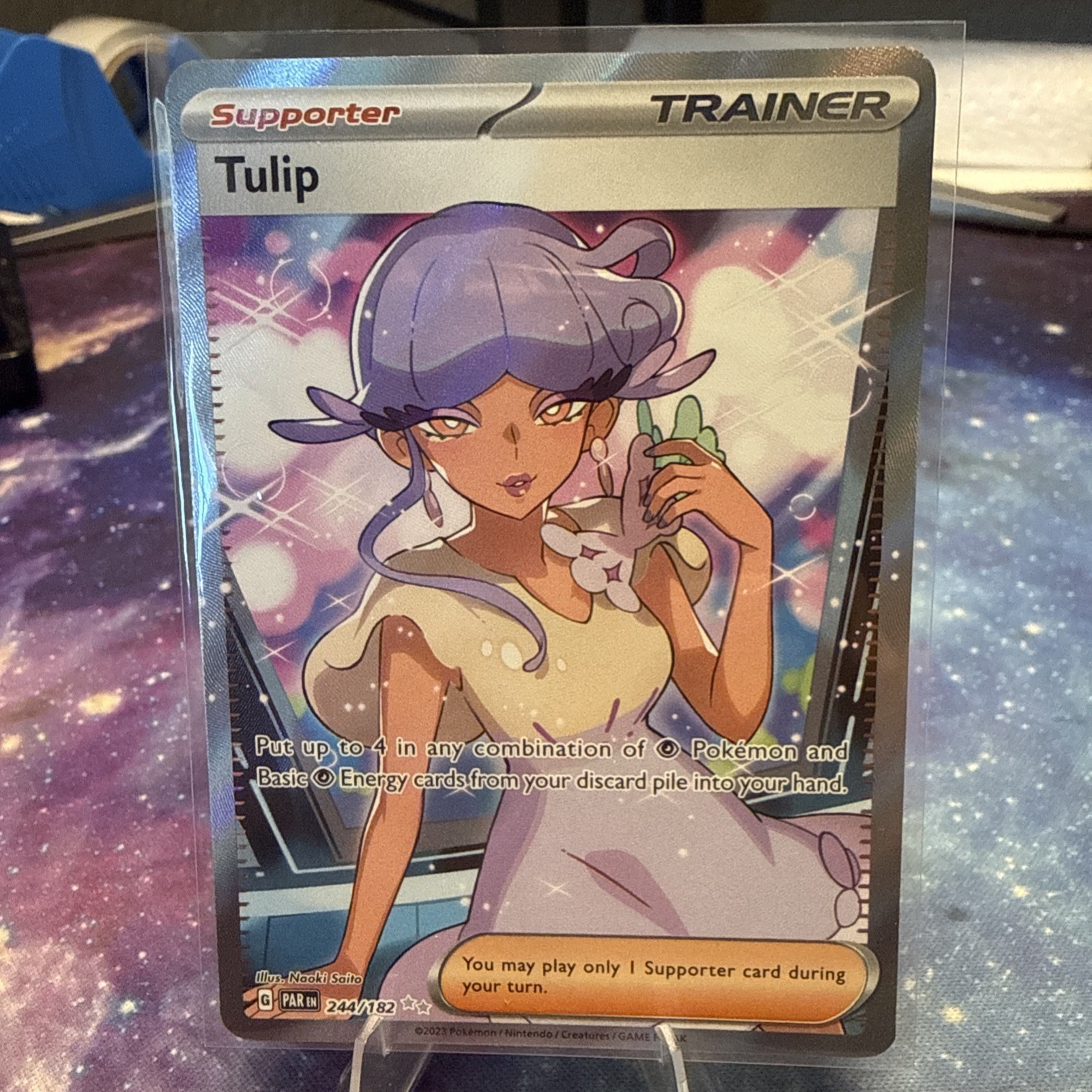 tulip full art pokemon card Tulip Full Art Trainer Paradox Rift 244/182, NM Pokemon Card main image 0