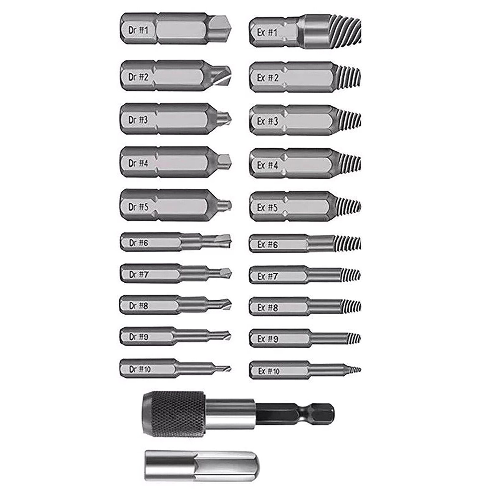 22-Piece Broken Screw Extractor Set for Damaged Bolts and Stripped Screws