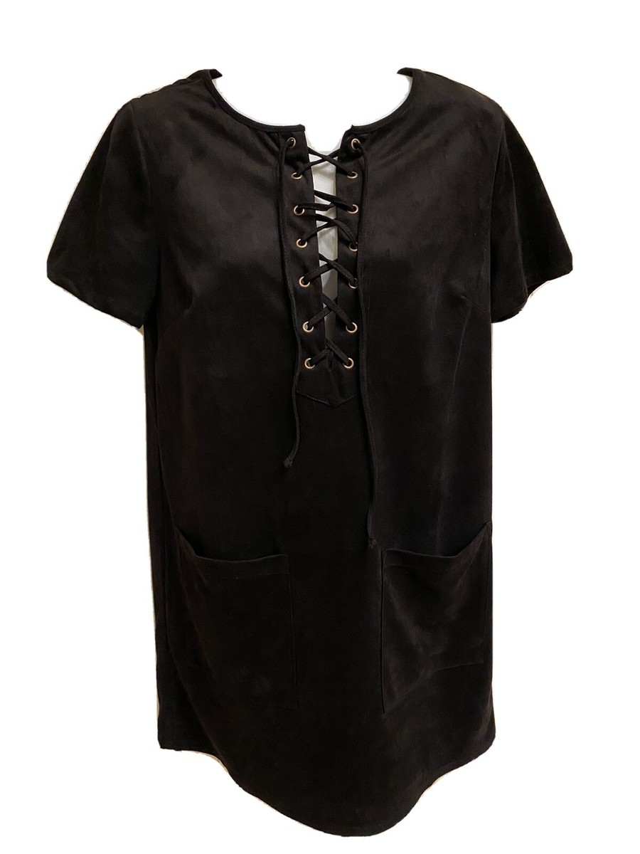Forever 21 Womens Faux Suede Black Lace Up Dress- Small Forever 21 Womens Faux Suede Black Lace Up Dress- Small