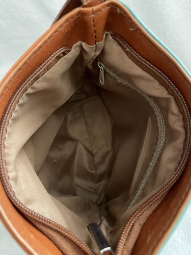 EUC Vintage Vera Pelle italienische Leder Umhängetasche/Schultertasche in braun/blaugrün - Bild 9 von 10
