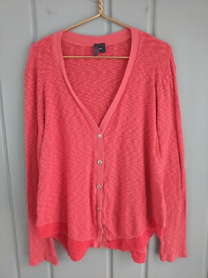 Anthropologie Left of Center Evie Womens Medium Cardigan Sweater Coral V Neck