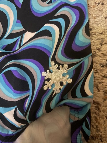 Snowflake Designs Gymnastics Leotard Blue Silver Black White Swirl Size M - Picture 2 of 6