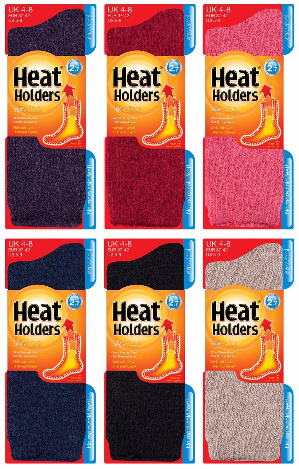 Heat Holders - Ladies Wool 2.7 TOG Thick Winter Warm Thermal Socks 4-8 Uk