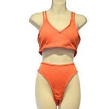 Large Size 2 Piece Bikini Swimsuit Criss Cross Back Spaghetti Straps Orange