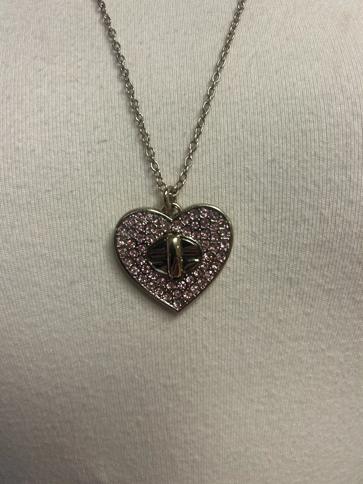 y2K Coach Hearth Collana Tono Oro Con Cristallo Rosa