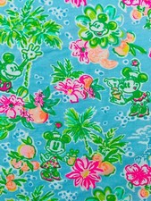 Lilly Pulitzer Slub Cotton Fabric Blue Ibiza Lilly Loves Disney 1 yd 36"x 60  