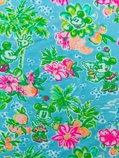 Lilly Pulitzer Slub Cotton Fabric Blue Ibiza Lilly Loves Disney 1 yd  36"x 60”